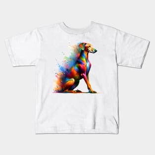 Abstract Colorful Splashed Paint Pharaoh Hound Portrait Kids T-Shirt